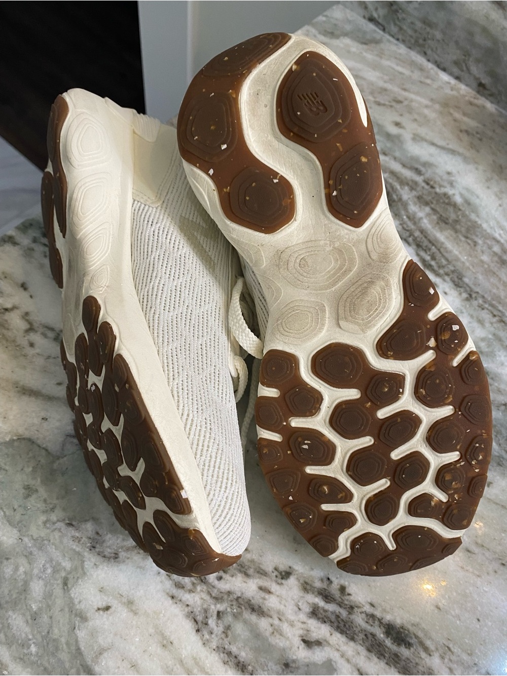 New Balance Women's Cream Knit Sneakers with Tan Accent - Picture 7 of 8